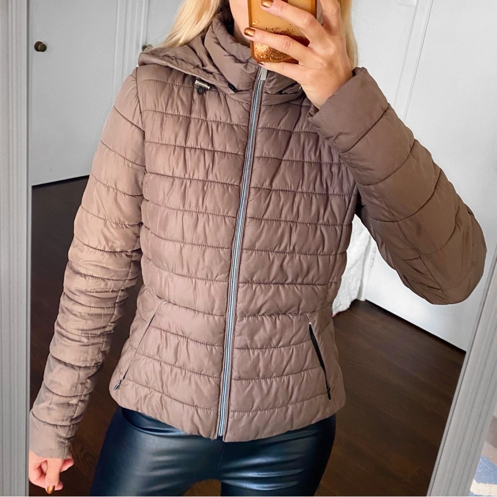 🍂 ZARA TAUPE HOODED PUFFER JACKET! - Picture 5 of 16